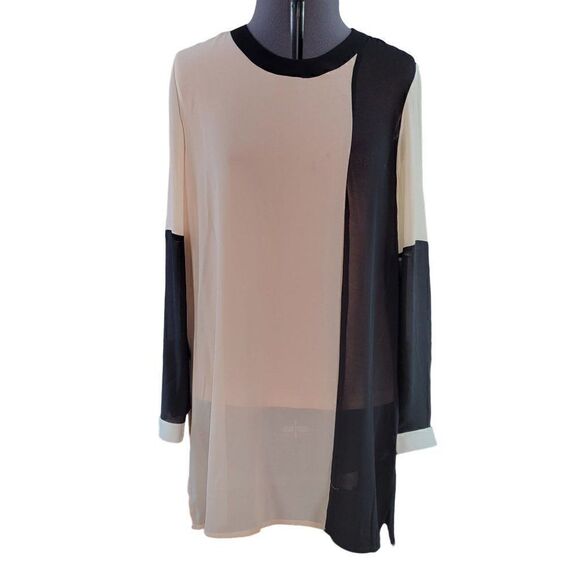 CalvināKleināPinkĀ ColorāBlockāLongāSleeveāBlouseāSzāM - Picture 1 of 13